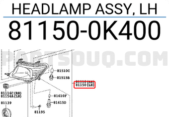 Toyota 811500K400 HEADLAMP ASSY, LH