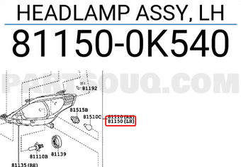 Toyota 811500K540 HEADLAMP ASSY, LH