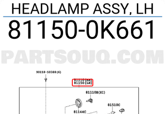 Toyota 811500K661 HEADLAMP ASSY, LH