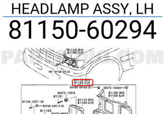 Toyota 8115060294 HEADLAMP ASSY, LH
