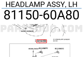 Toyota 8115060A80 HEADLAMP ASSY, LH