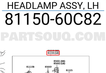 Toyota 8115060C82 HEADLAMP ASSY, LH