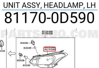Toyota 811700D590 UNIT ASSY, HEADLAMP, LH