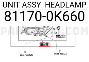 Toyota 811700K660 UNIT ASSY HEADLAMP