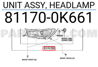 Toyota 811700K661 UNIT ASSY, HEADLAMP