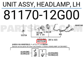 Toyota 8117012G00 UNIT ASSY, HEADLAMP, LH