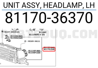 Toyota 8117036370 UNIT ASSY, HEADLAMP, LH