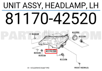 Toyota 8117042520 UNIT ASSY, HEADLAMP, LH