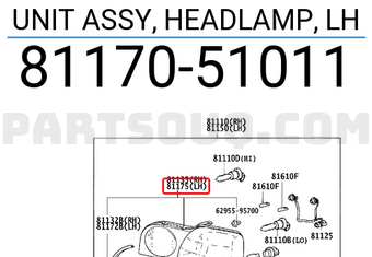 Toyota 8117051011 UNIT ASSY, HEADLAMP, LH