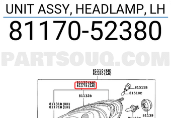 Toyota 8117052380 UNIT ASSY, HEADLAMP, LH