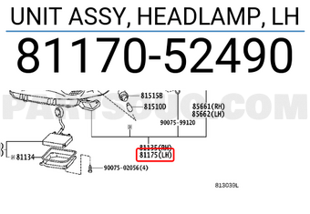 Toyota 8117052490 UNIT ASSY, HEADLAMP, LH