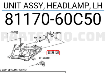 Toyota 8117060C50 UNIT ASSY, HEADLAMP, LH