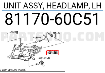 Toyota 8117060C51 UNIT ASSY, HEADLAMP, LH