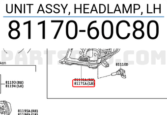 Toyota 8117060C80 UNIT ASSY, HEADLAMP, LH