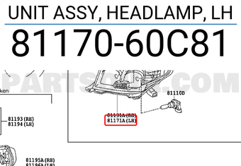 Toyota 8117060C81 UNIT ASSY, HEADLAMP, LH