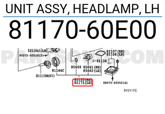 Toyota 8117060E00 UNIT ASSY, HEADLAMP, LH