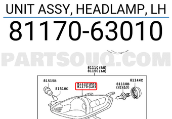 Toyota 8117063010 UNIT ASSY, HEADLAMP, LH