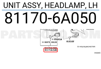 Toyota 811706A050 UNIT ASSY, HEADLAMP, LH