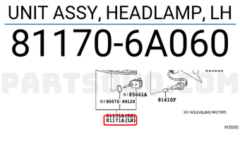 Toyota 811706A060 UNIT ASSY, HEADLAMP, LH