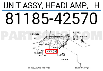 Toyota 8118542570 UNIT ASSY, HEADLAMP, LH