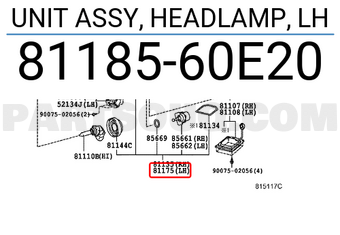 Toyota 8118560E20 UNIT ASSY, HEADLAMP, LH