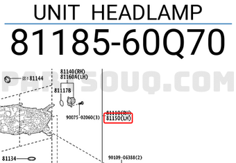 Toyota 8118560Q70 UNIT HEADLAMP