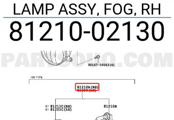 Toyota 8121002130 LAMP ASSY, FOG, RH