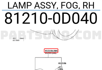 Toyota 812100D040 LAMP ASSY, FOG, RH