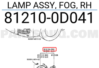 Toyota 812100D041 LAMP ASSY, FOG, RH