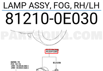Toyota 812100E030 LAMP ASSY, FOG, RH/LH