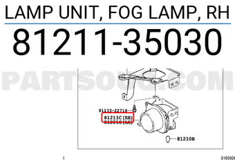 Toyota 8121135030 LAMP UNIT, FOG LAMP, RH