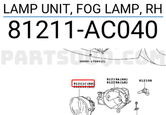 Toyota 81211AC040 LAMP UNIT, FOG LAMP, RH