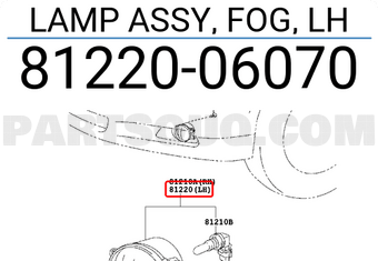 Toyota 8122006070 LAMP ASSY, FOG, LH