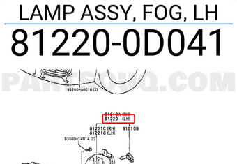 Toyota 812200D041 LAMP ASSY, FOG, LH