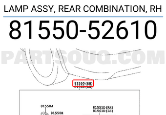 Toyota 8155052610 LAMP ASSY, REAR COMBINATION, RH