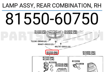 Toyota 8155060750 LAMP ASSY, REAR COMBINATION, RH
