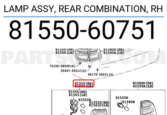Toyota 8155060751 LAMP ASSY, REAR COMBINATION, RH