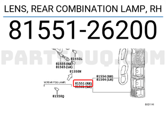 Toyota 8155126200 LENS, REAR COMBINATION LAMP, RH