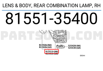 Toyota 8155135400 LENS & BODY, REAR COMBINATION LAMP, RH