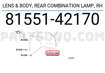 Toyota 8155142170 LENS & BODY, REAR COMBINATION LAMP, RH