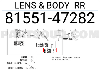 Toyota 8155147282 LENS & BODY RR