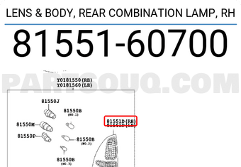 Toyota 8155160700 LENS & BODY, REAR COMBINATION LAMP, RH