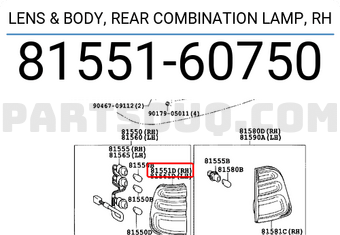 Toyota 8155160750 LENS & BODY, REAR COMBINATION LAMP, RH