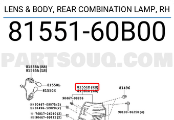 Toyota 8155160B00 LENS & BODY, REAR COMBINATION LAMP, RH