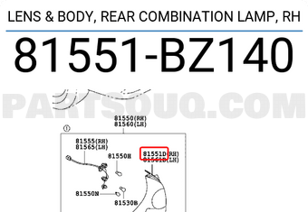 Toyota 81551BZ140 LENS & BODY, REAR COMBINATION LAMP, RH