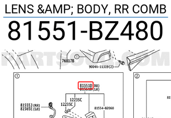Toyota 81551BZ480 LENS & BODY, RR COMB