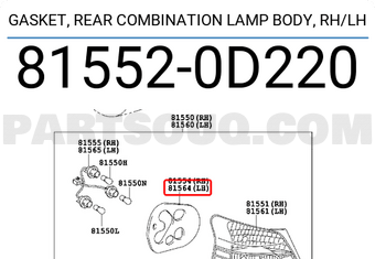 Toyota 815520D220 GASKET, REAR COMBINATION LAMP BODY, RH/LH