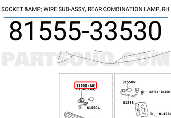 Toyota 8155533530 SOCKET & WIRE SUB-ASSY, REAR COMBINATION LAMP, RH