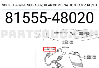 Toyota 8155548020 SOCKET & WIRE SUB-ASSY, REAR COMBINATION LAMP, RH/LH