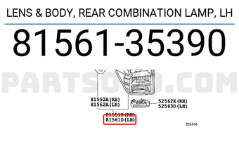 Toyota 8156135390 LENS & BODY, REAR COMBINATION LAMP, LH